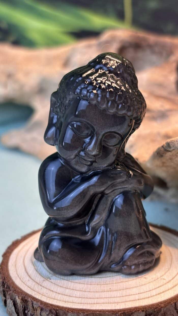 Silberglanz Obsidian Buddha – handverlesen, 4,2 cm, 75,9 g – Bild 1