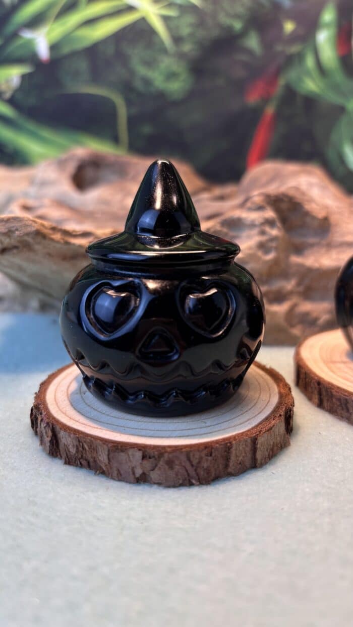 🎃✨Schwarzer Obsidian Halloween Kürbis – handverlesen, 142,6 g, 5 cm – Bild 1