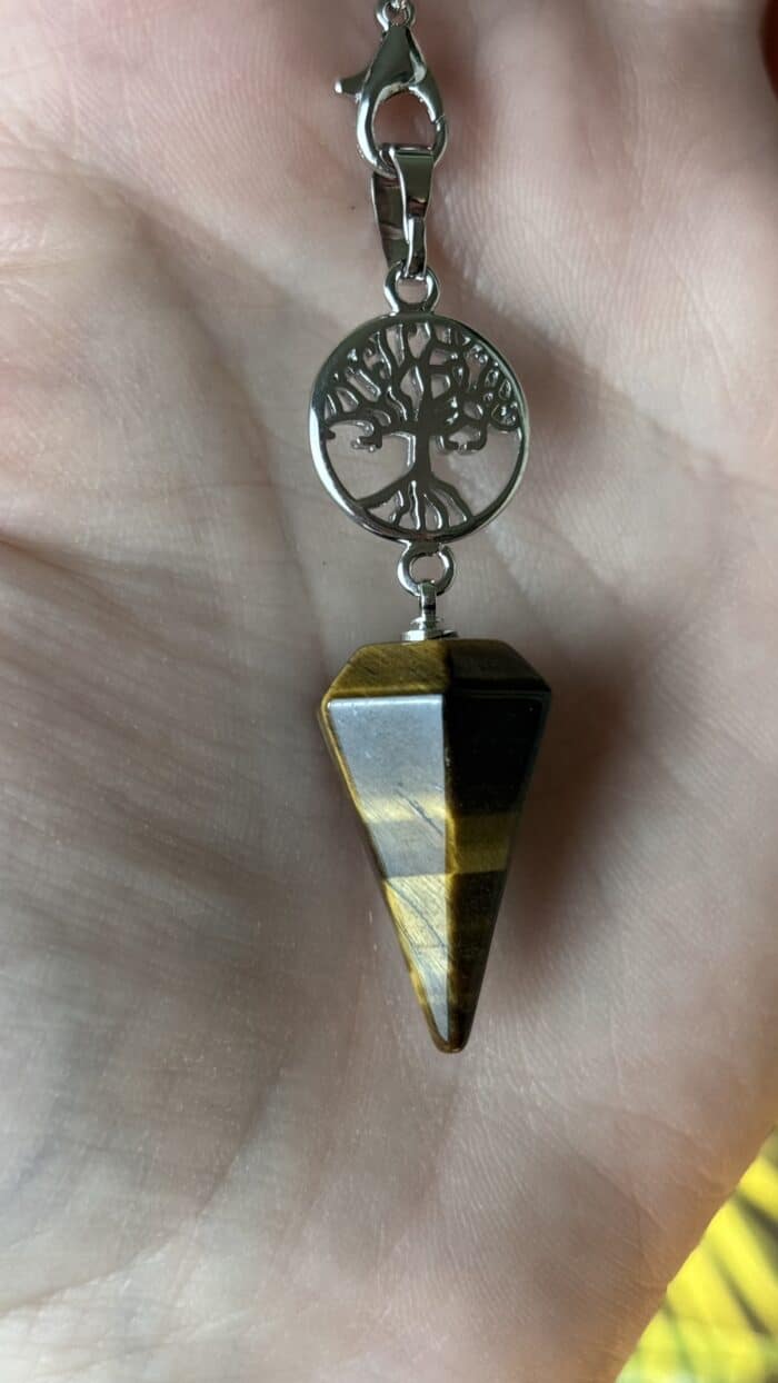 🌳 Baum des Lebens Pendel aus Tigerauge – Edelstahlkegel – Bild 2