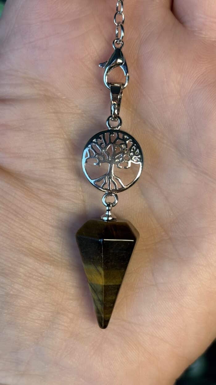🌳 Baum des Lebens Pendel aus Tigerauge – Edelstahlkegel – Bild 3