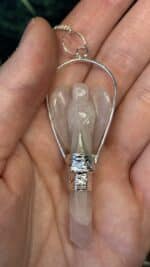 💗😇 Magisches Rosenquarz Engel Pendel mit Rosenquarz-Perle & versilberter Kette | 12,5 g | Länge 7 cm | vom Großhändler aus Idar-Oberstein – Bild 2
