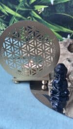 🌟 Teelichthalter mit vergoldeter Blume des Lebens | Handverlesen | 10 × 11 cm | 100 g | Herkunft: Indien – Bild 5