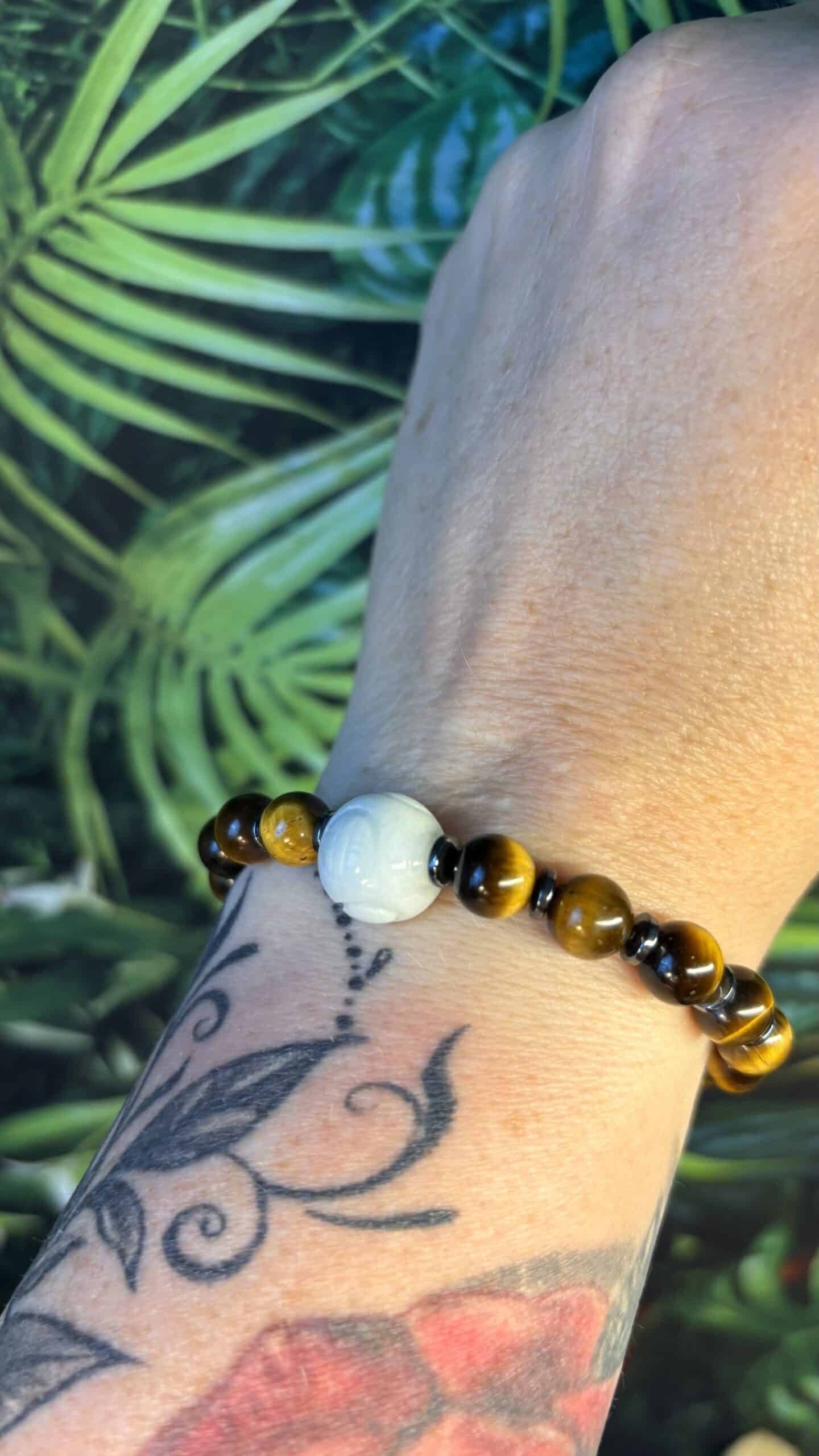 Tigerauge Armband Tigerauge Armband mit Hämatin & gravierter Jadekugel – Mut, Schutz & innere Stärke 🐅✨ – Bild 1